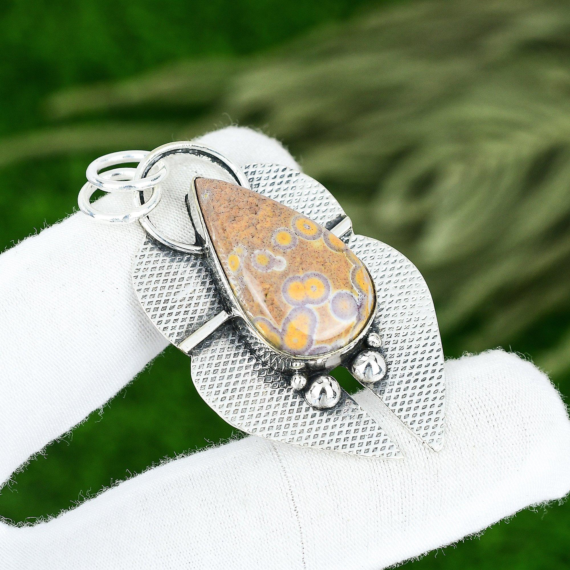 Bijoux en Pierre Précieuse Jaspe Cobra Naturel Pendentif en Argent Sterling 925 Pour Femmes