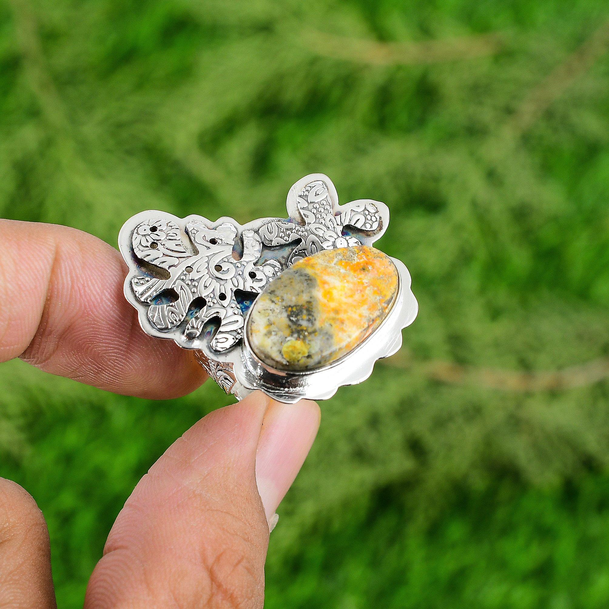 Natural Bumble Bee Jasper Multi Stone Adjustable Ring 925 Silver For Girls