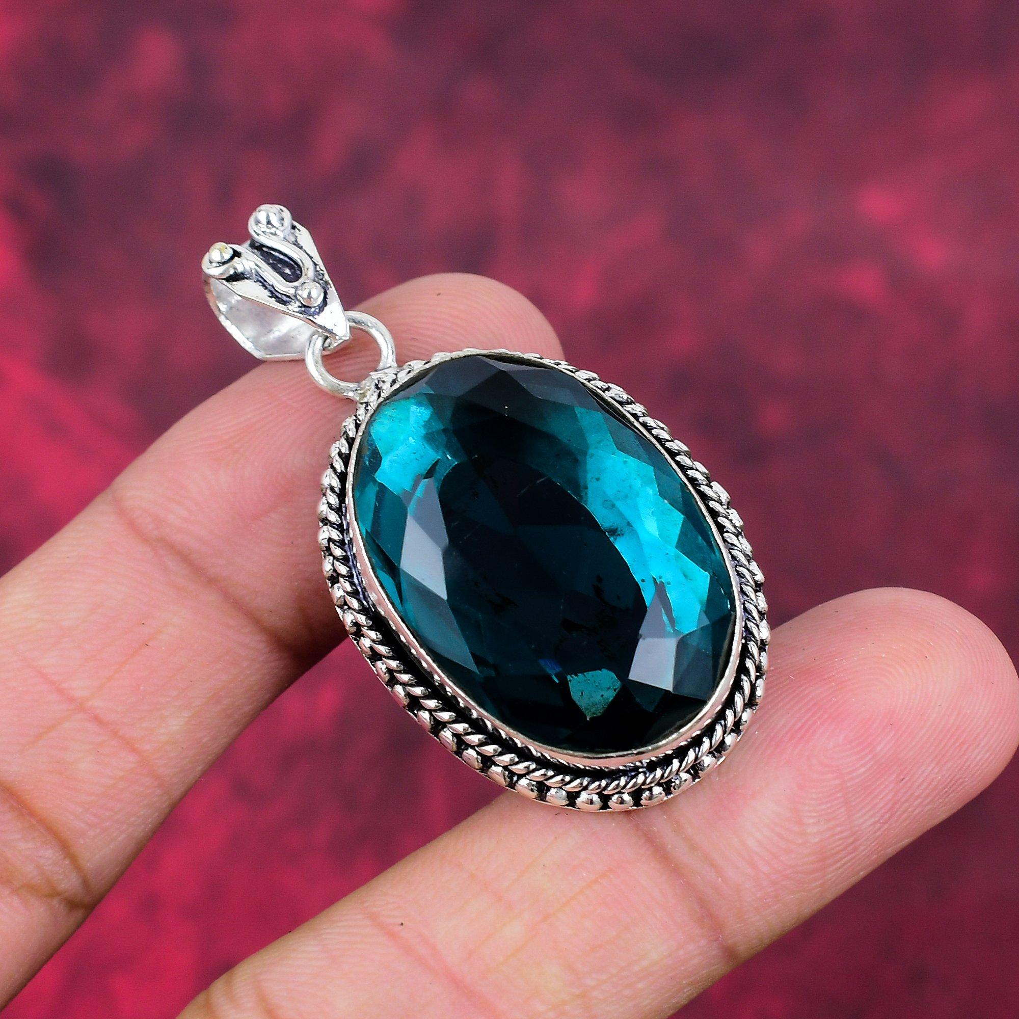 Indicolite Gemstone Pendant, 925 Solid Sterling Silver Pendant, Handmade Antique Jewelry, Gift For Mother Day