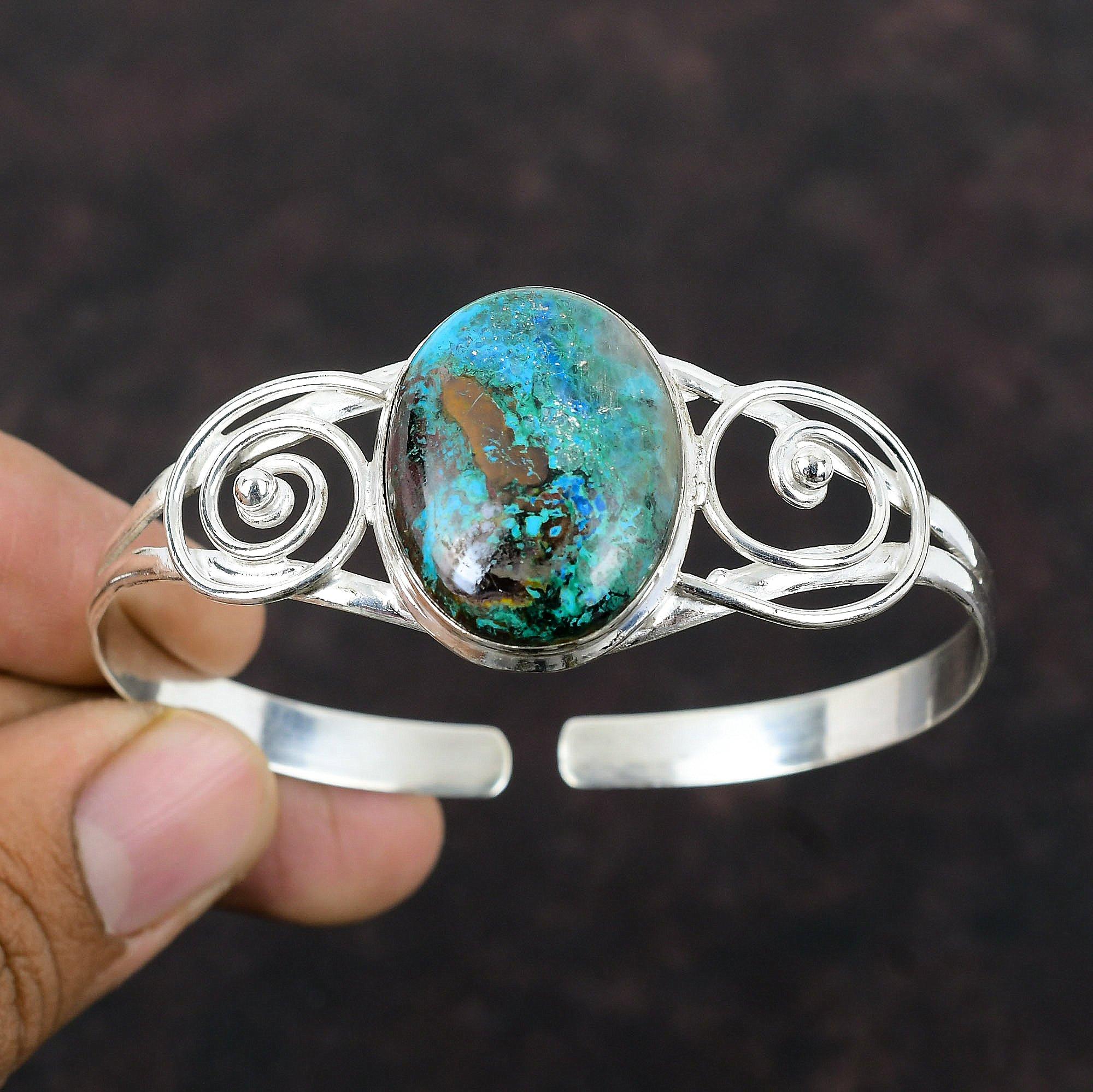 Boulder Shattuckite Gemstone Cuff Náramok 925 Strieborný náramok Ručne vyrobený manžetový náramok Nastaviteľný náramok na darčeky Zásnubné šperky