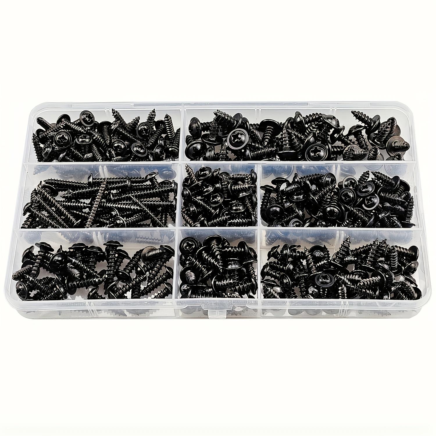 340pcs Self-Tapping Screw Set - M3/M4/M3.5/M4.8 Sizes, Pan Head Phillips Drive, Black Carbon Steel for Wood Furniture