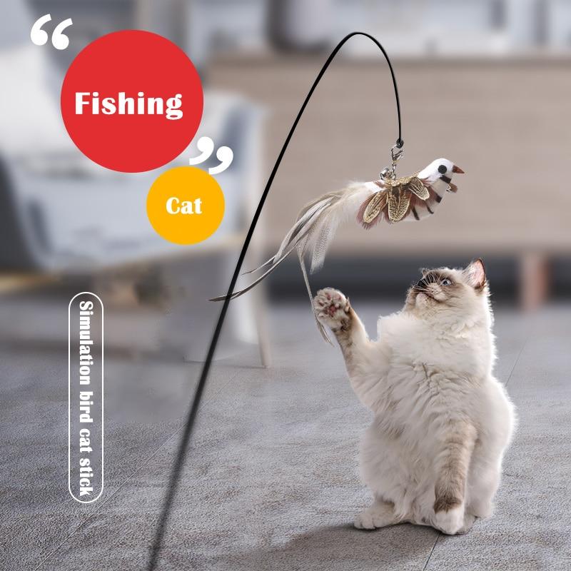 Simulation Bird Interactive Cat Toy Funny Feather Bird with Bell Cat Stick Toy for Kitten Playing Toy Cat Supplies Cat
