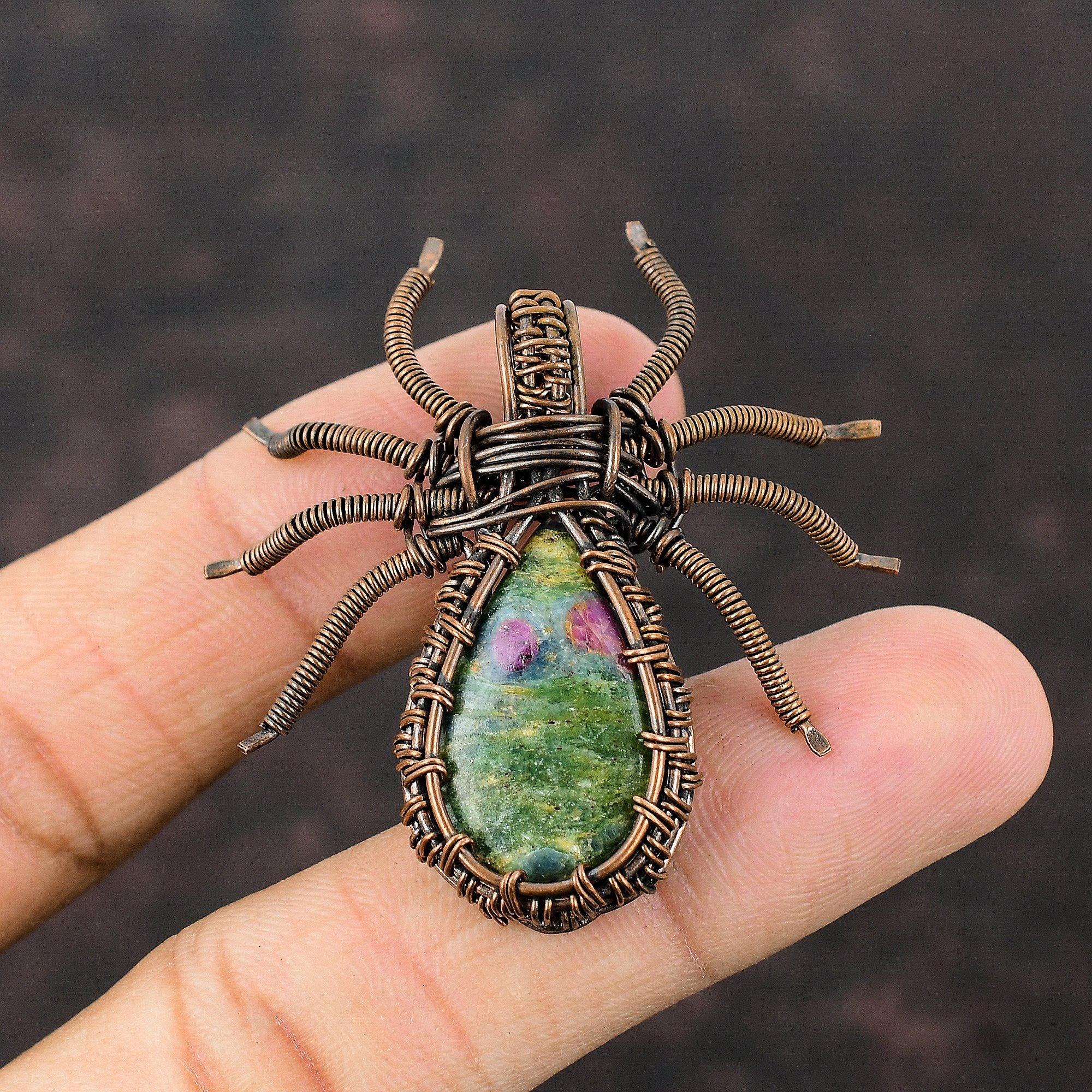 Ruby Fuchsite Pendant Copper Wire Wrapped Pendant Gemstone Jewelry Spider Pendant Handmade Pendant Copper Jewelry For Gift Stylish Pendant