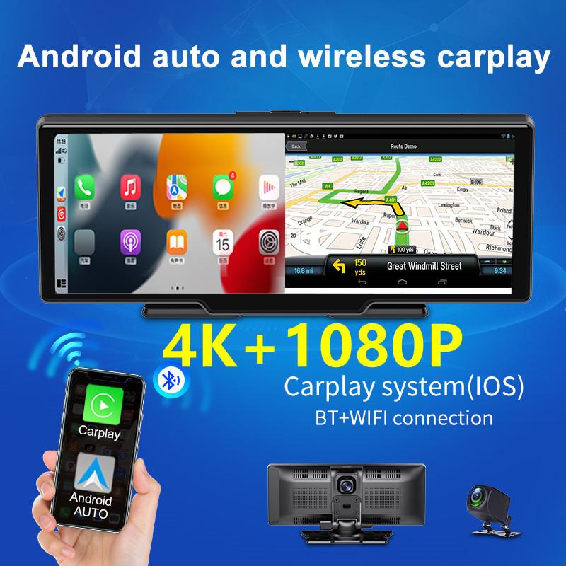 4K 10,26-Zoll-Doppelaufnahme vorne und hinten 1080P Streaming Media Handy-Bildschirmprojektion CarPlay-Recorder mit Aux