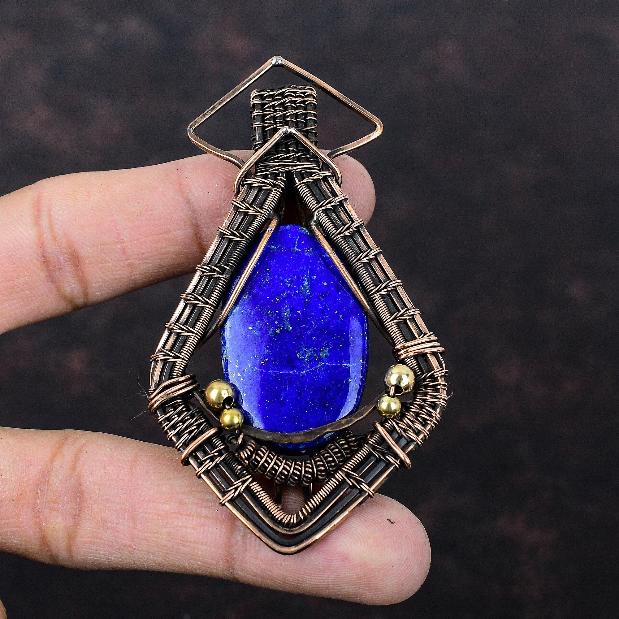 Lapis Lazuli Pendant Copper Wire Wrapped Pendant Handmade Pendant Lapis Lazuli Jewelry Original Gemstone Pendant Copper Jewelry Gift For Her