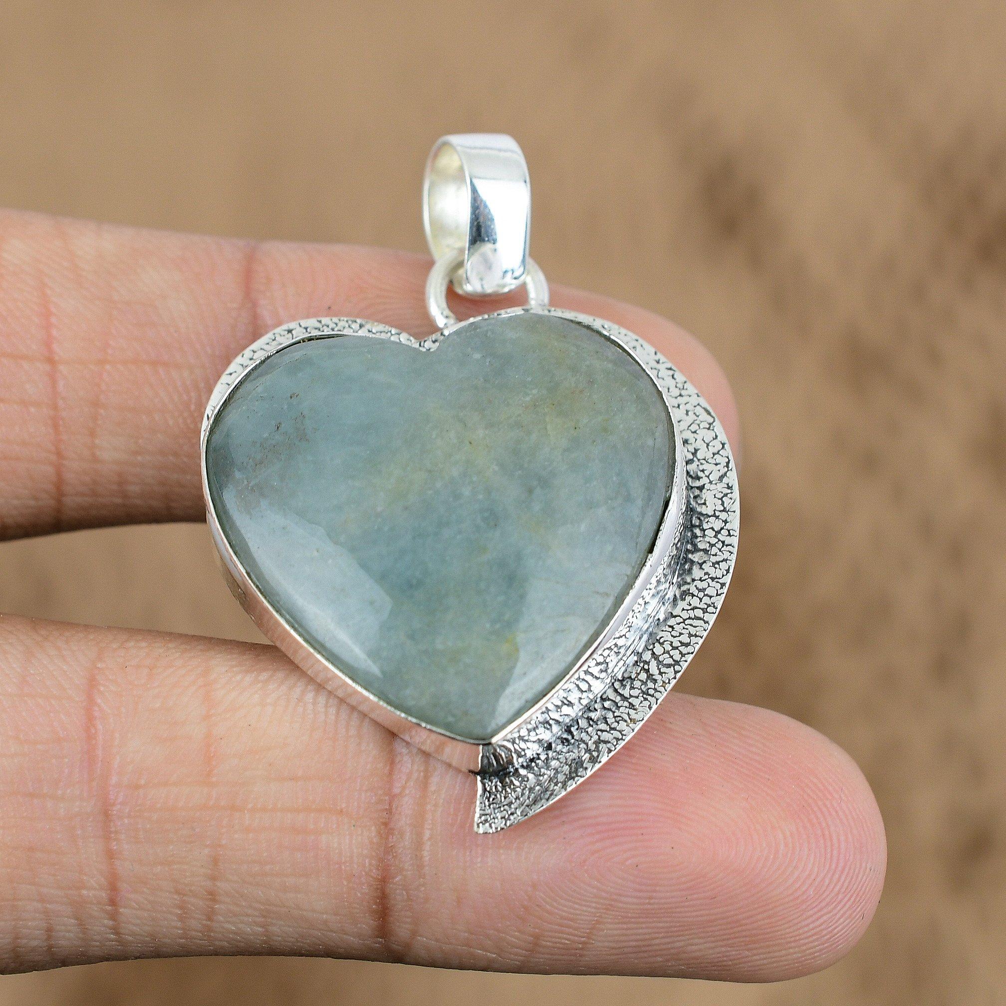 Gift For Women Pendant Heart 925 Sterling Silver Natural Aquateen Gemstone