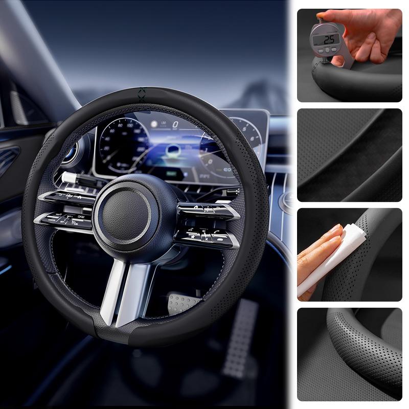 SEAMETAL O Type Car Steering Wheel Protect Cover Universal Leather 38CM Sweat-Absorbing Non-Slip Breathable Car Accessories