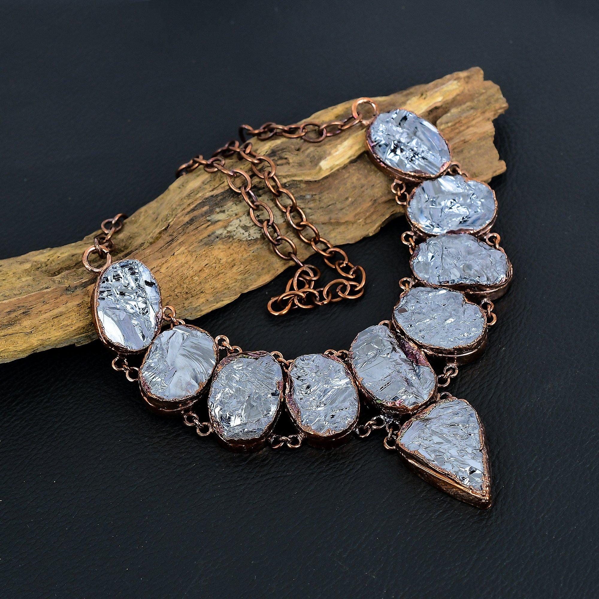 Collier Bijou Pierre Brute Shungite, Magnifique Collier Fait Main Pour Elle, Bijou Collier Cuivre Électroformé Pour Femmes