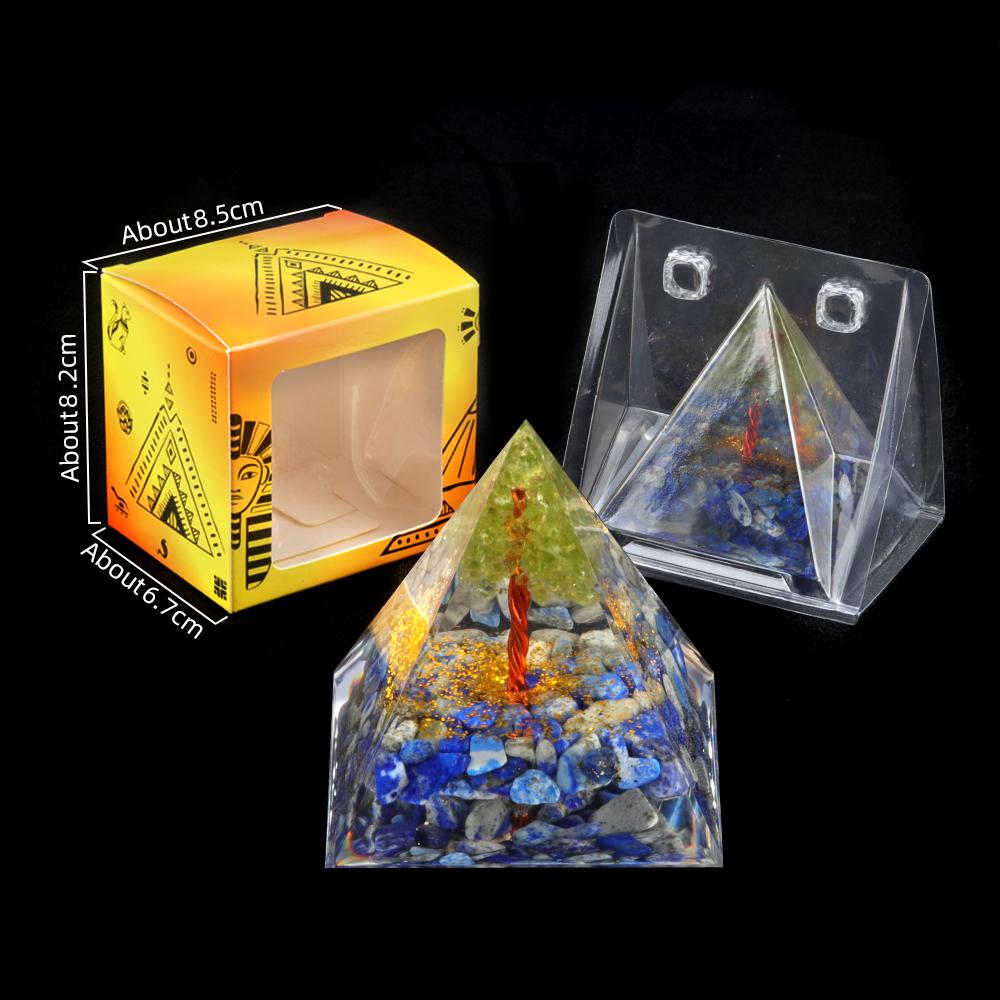 1Pc Natural Stone Chip Pyramid Ornament Decorative, Reiki Healing Crystal Furnishings, Tree of Life Pyramid  Class Desktop Home Decor Jewelry Gift