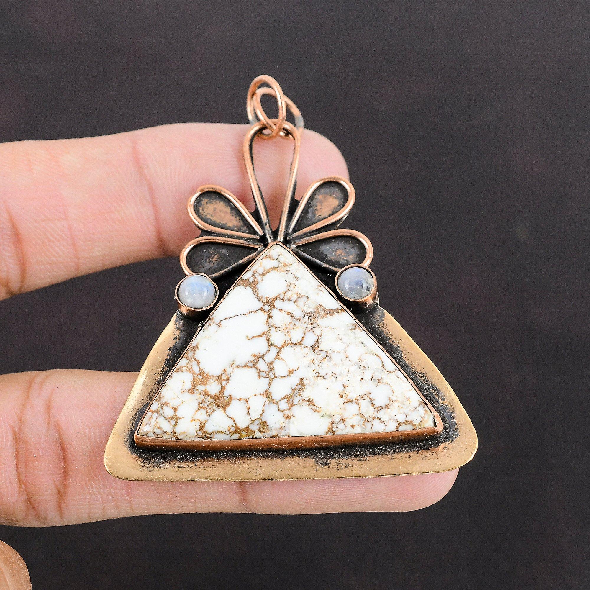 Wild Horse Magnesite Pendant Rainbow Moonstone Pendant Copper Pendant Natural Gemstone Jewelry Latest Design Copper Jewelry Handmade Pendant