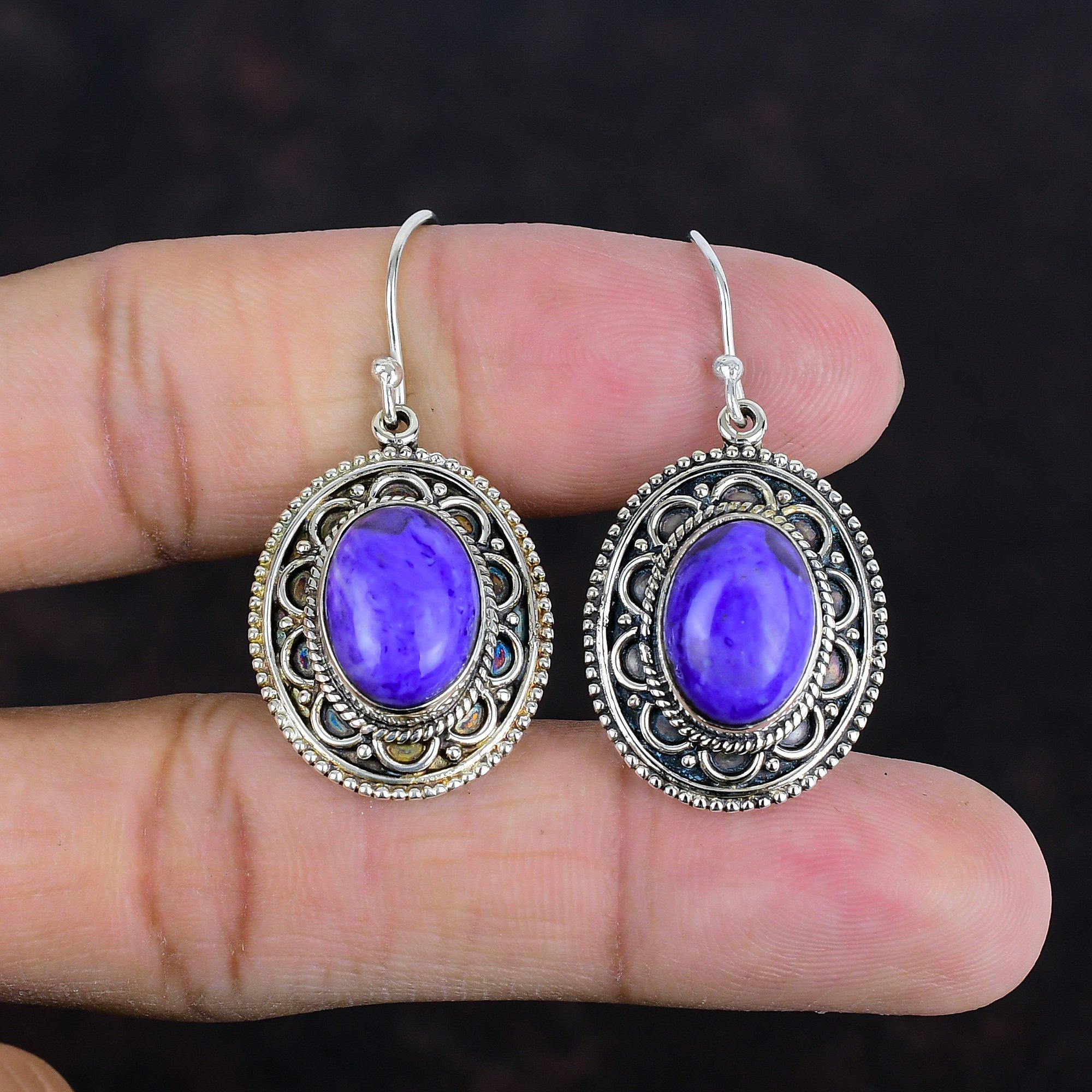 Charoit Ohrring Natur Edelstein Ohrringe Vintage Ohrring Neuestes Design Schmuck 925 Sterlingsilber Ohrring Handgefertigter Ohrring Geschenke für Ehefrau