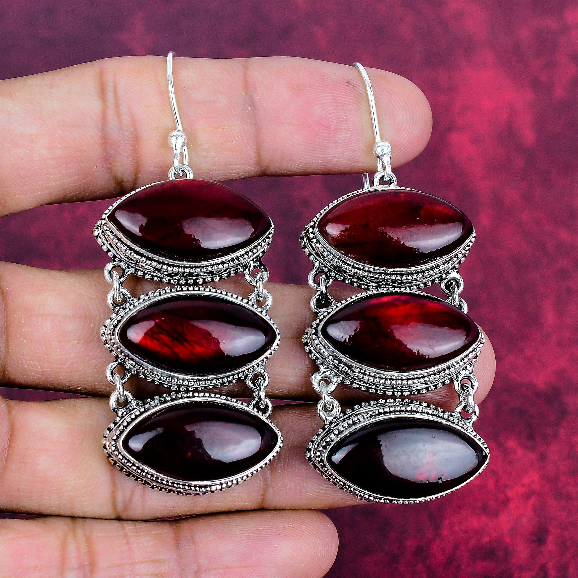 Red Flash Labradorite 925 Solid Sterling Silver Earrings, Handmade Gemstone Earrings Jewelry, Gifts For Wife Brand New Earrings
