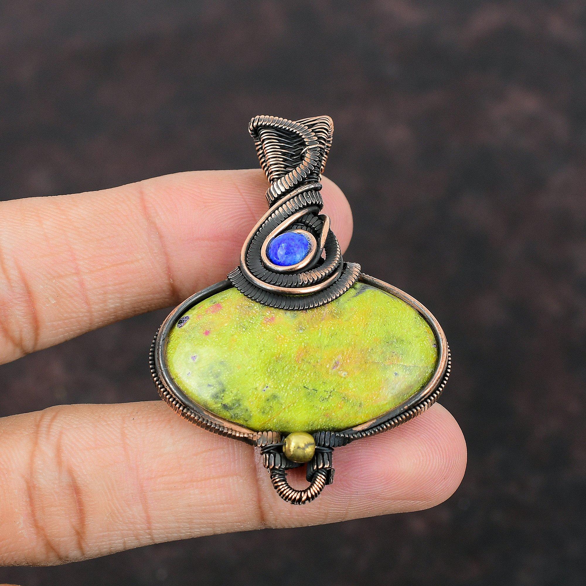 Stichtit Anhänger Lapislazuli Anhänger Kupferdraht gewickelt Anhänger Handarbeit Stichtit Schmuck Edelstein Anhänger Geschenk für Frau Kupferschmuck