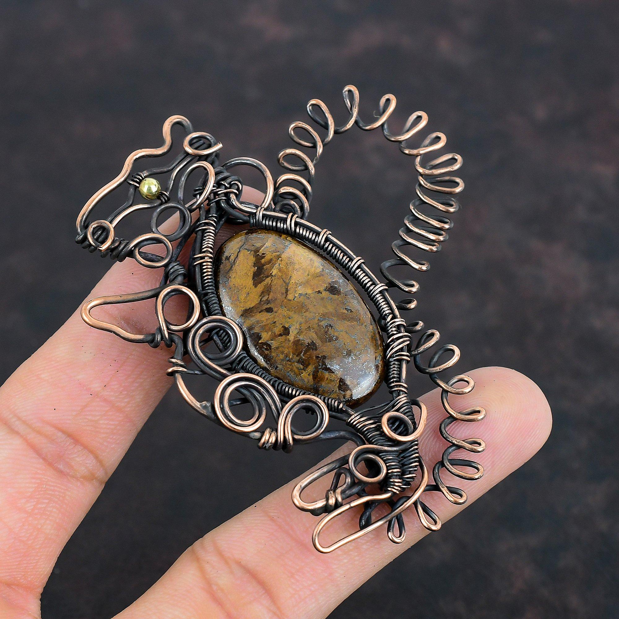 Bronzite Copper Pendant Wire Wrapped Pendant Natural Gemstone Pendant Rabbit Pendant Handmade Pendant Copper Wire Wrap Jewelry Wedding Gifts