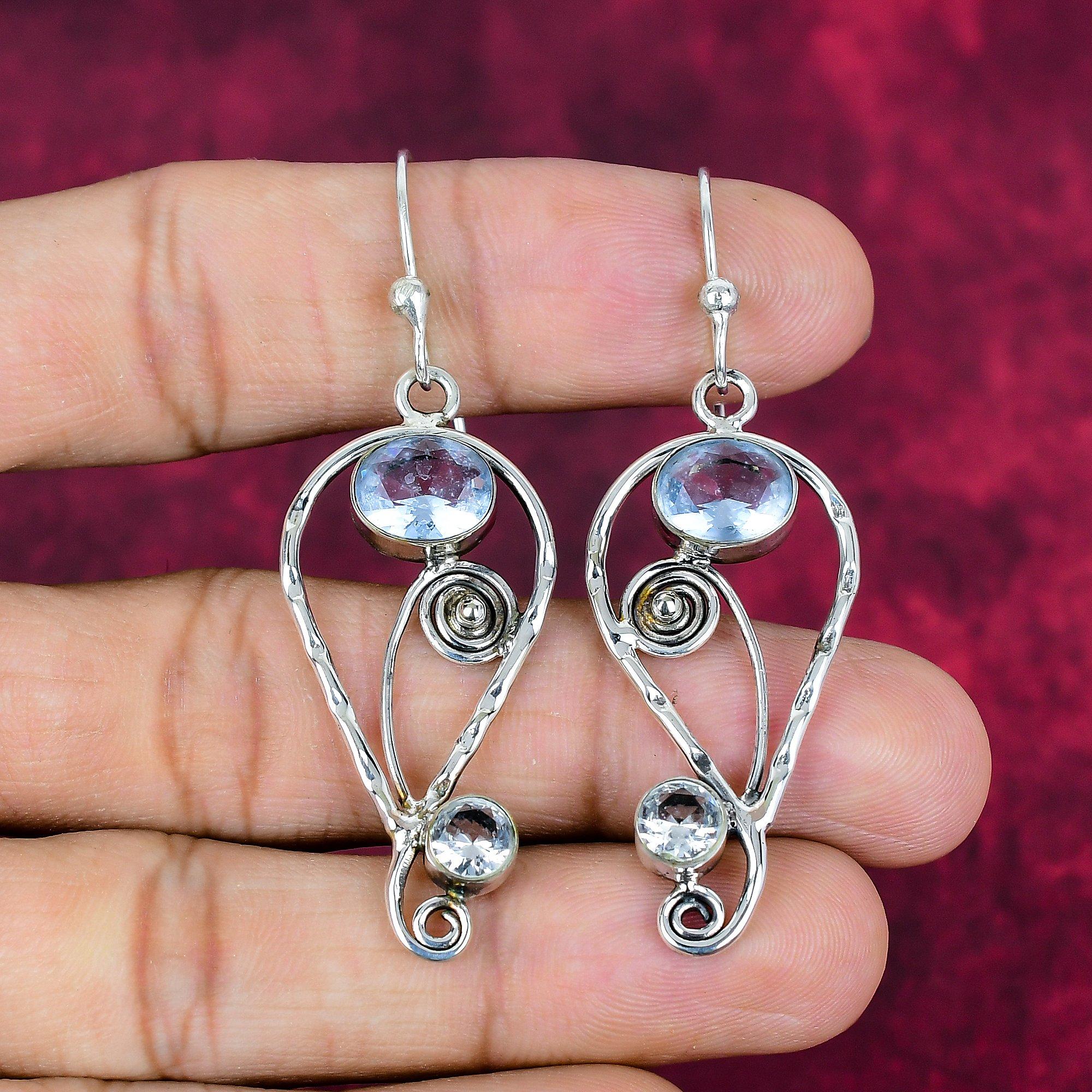 Blue Topaz Earrings, 925 Solid Sterling Silver Gemstone Jewelry, Handmade Earrings, For Thanksgiving