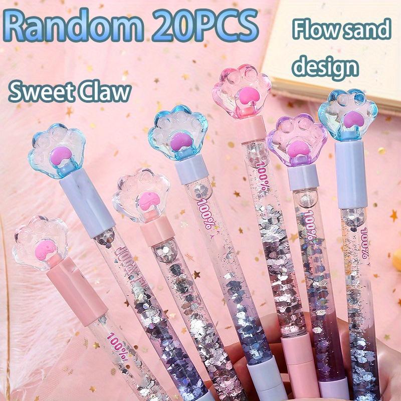 20 PCS Sweet Heart Cat Claw Gradient Flowing Sand Neutral Pen 0.5mm Black Non-Toxic, Playful Gifts for Anime Lovers, Journaling Supplies Back School