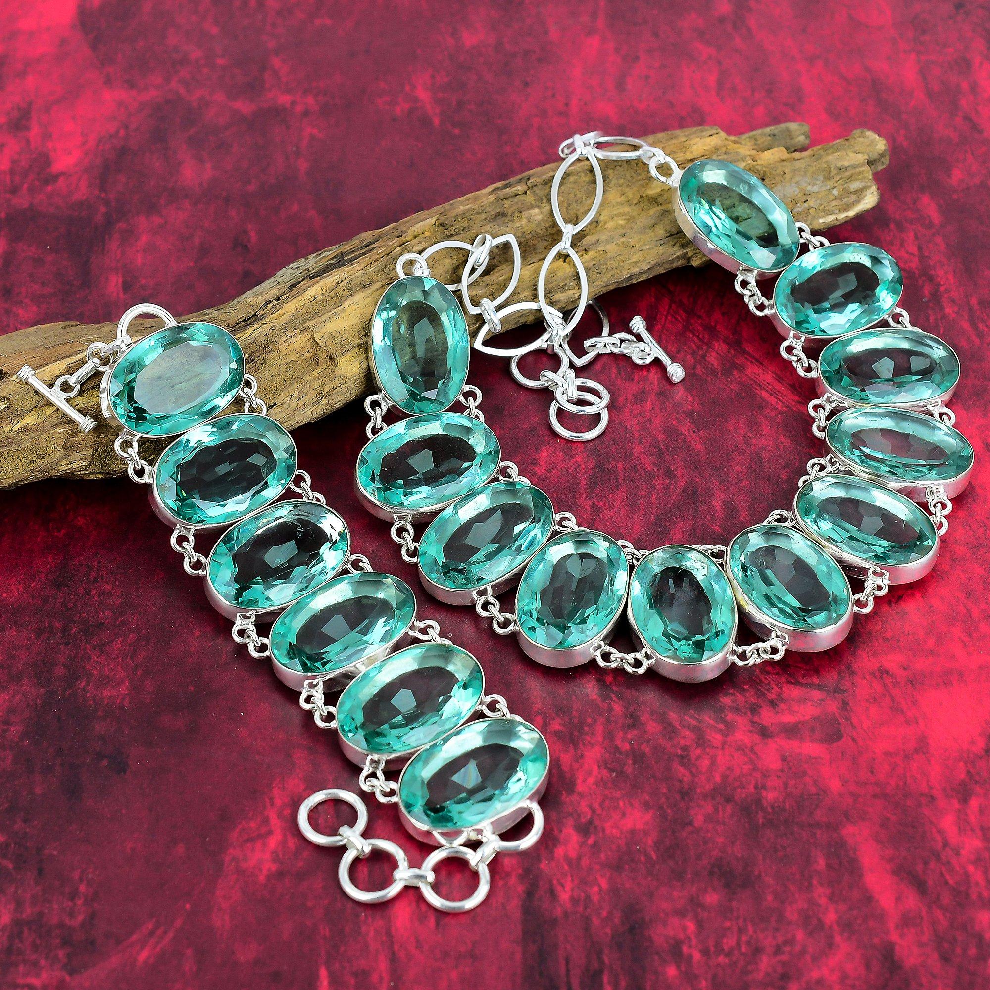 Faceted Aqua Apatite 925 Solid Sterling Sliver Jewelry, Handmade Bracelet & Necklace Jewelry Set For Women, Pretty Gemstone Jewelry For Wedding Gift