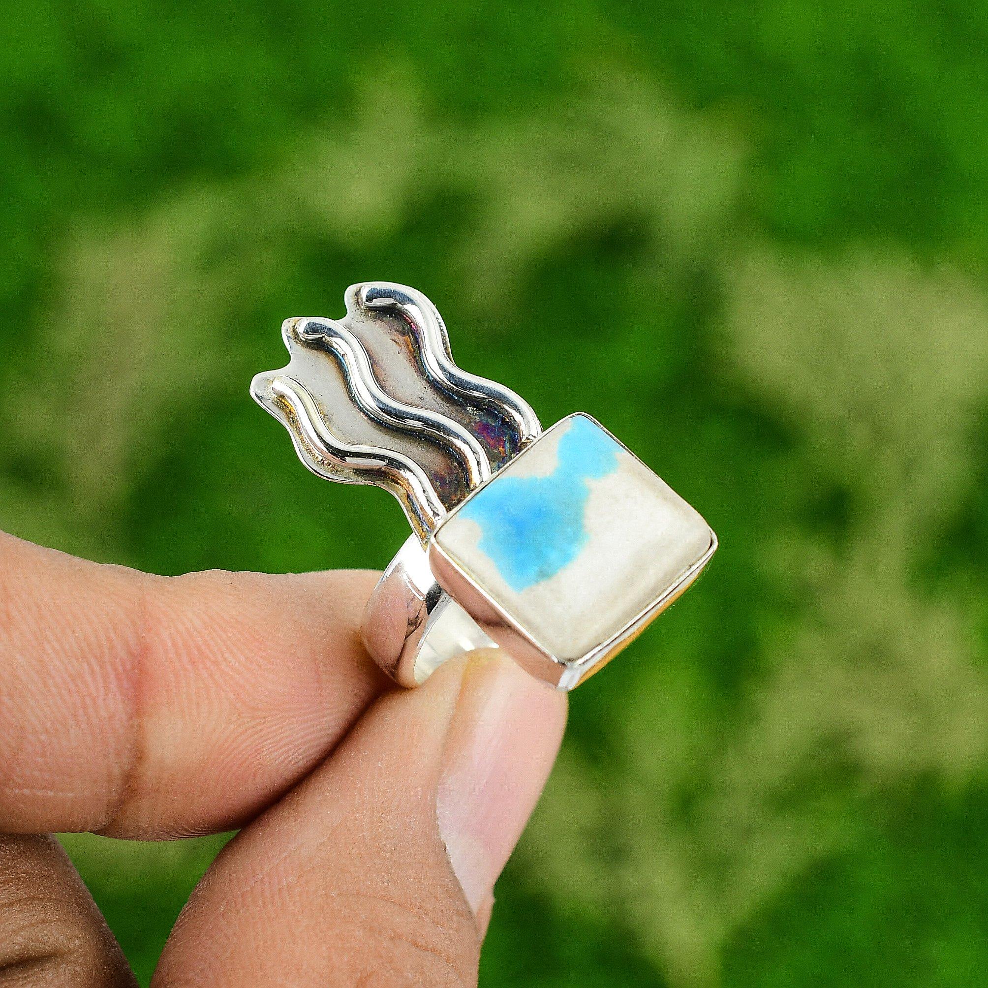 Natural Sleeping Beauty Turquoise Promise Blue Ring Size 6.75 925 Silver