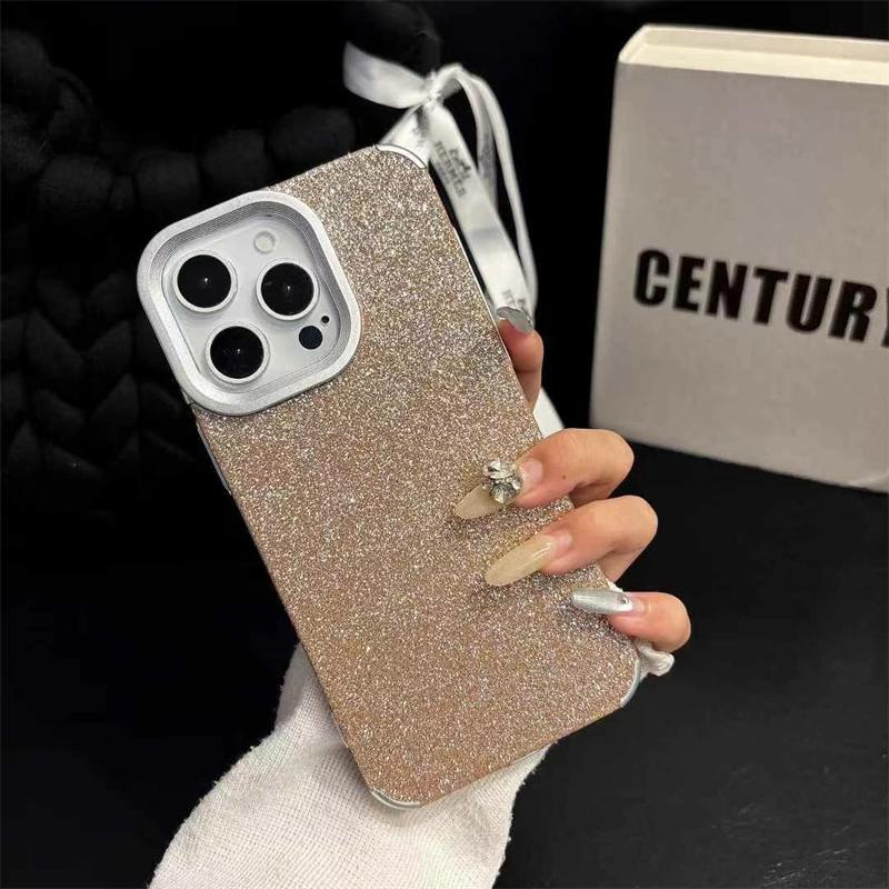 Luxury Plating Glitter Shiny Solid Color Phone Case For iPhone 16 15 14 13 12 Pro Max 14 15 Plus 11 Fashion Bling Soft Cover