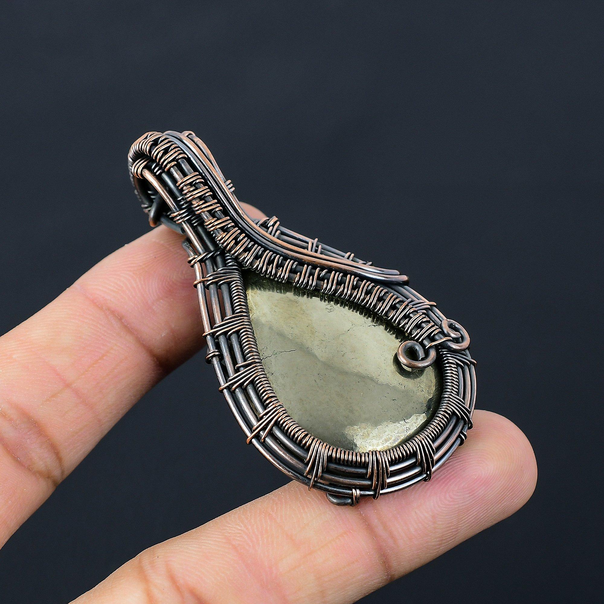 Χειροποίητο κρεμαστό κόσμημα από χρυσό Apache Pyrite Gemstone από καθαρό σύρμα χαλκού τυλιγμένο
