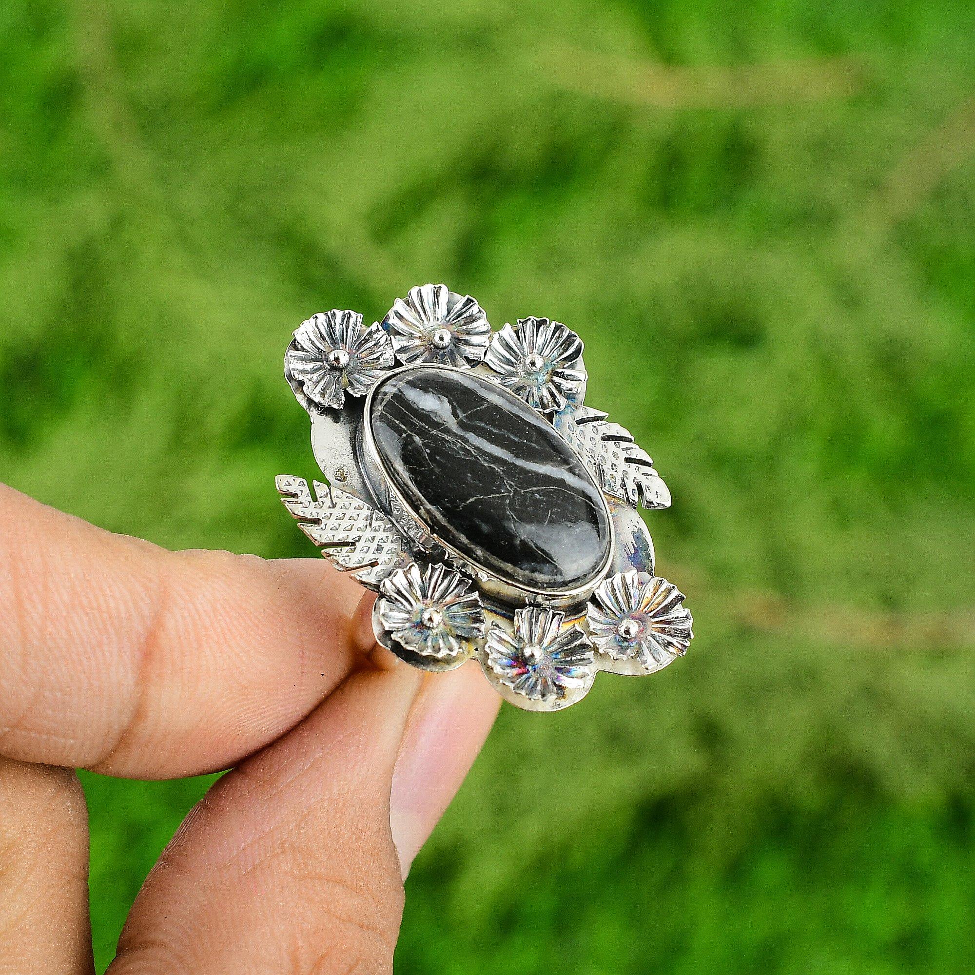Gift For Her Natural Chrysanthemum Multi Stone Flower Adjustable Ring 925 Silver