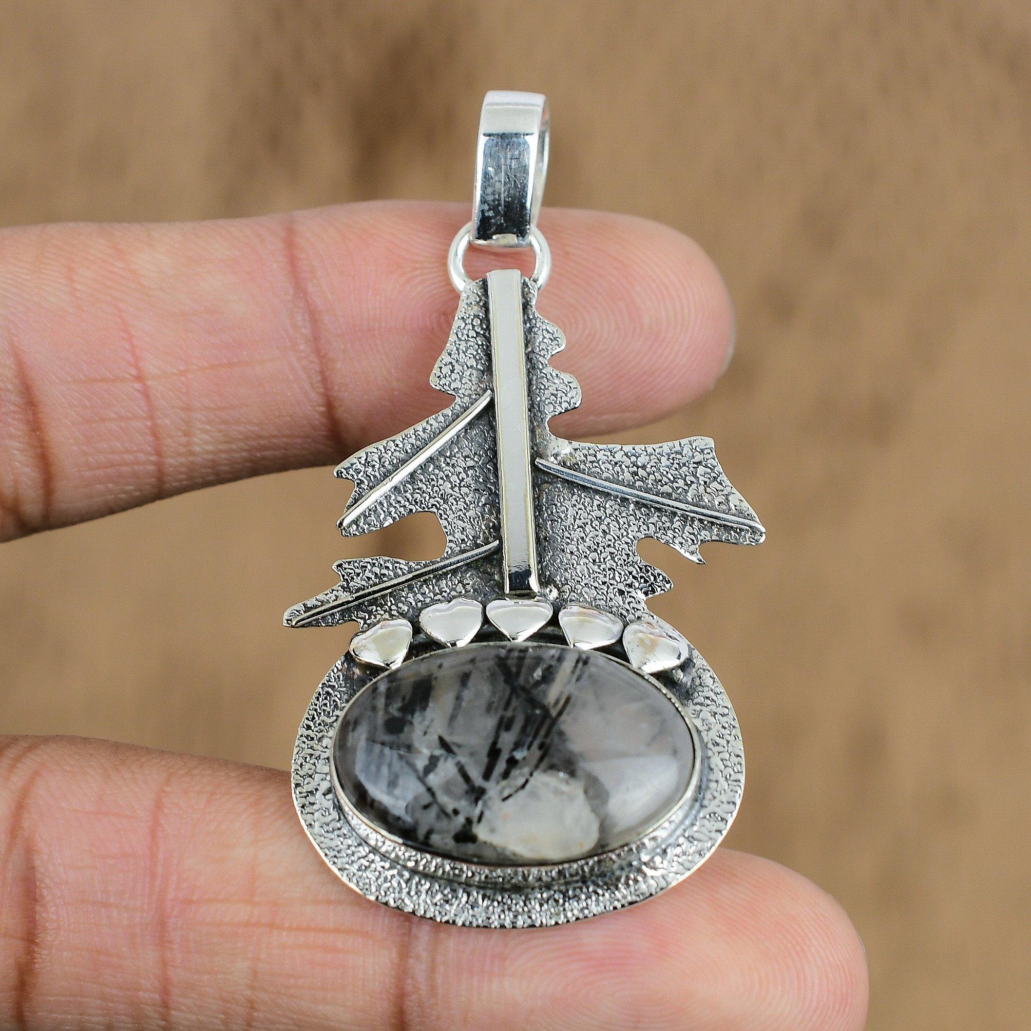 Natural Black Rutile Gemstone Pendant 925 Sterling Silver Jewelry For Girls