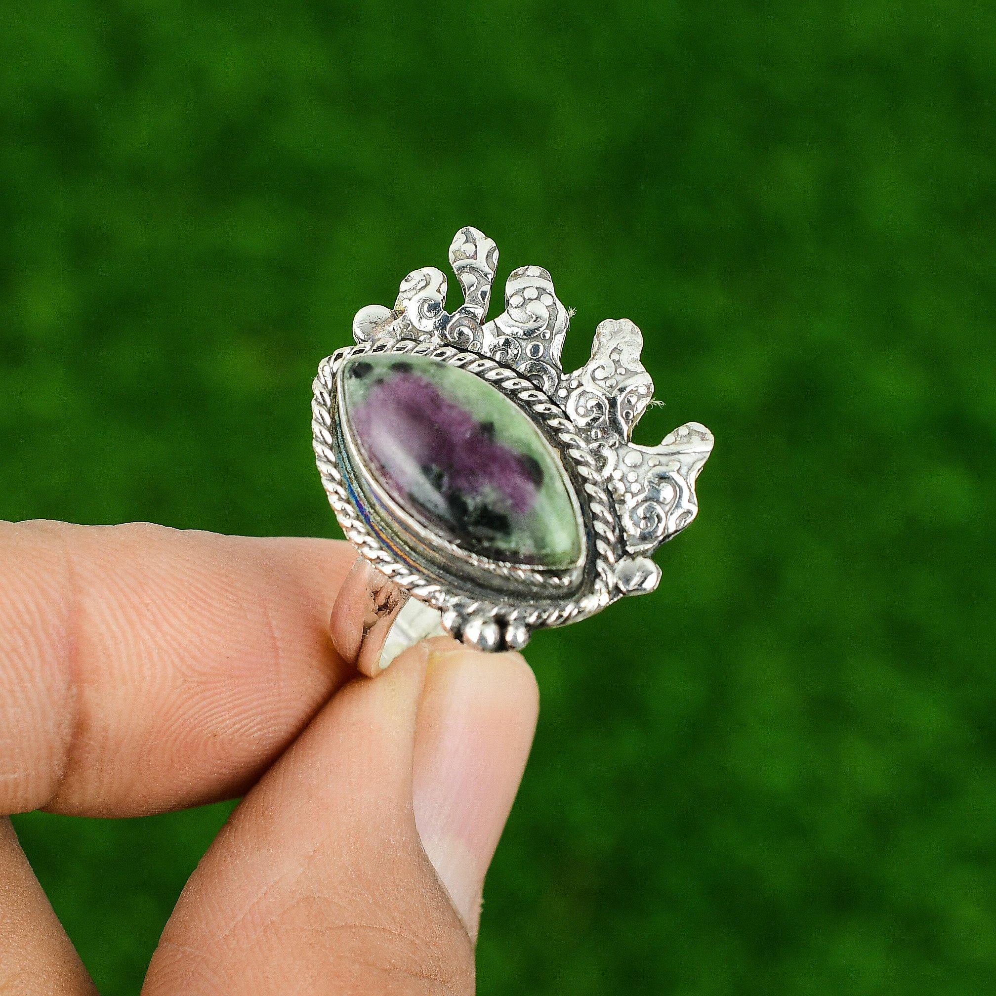 Mothers day Deal 925 Silver Ruby Zoisite Gemstone Bezel Statement Ring Jewelry