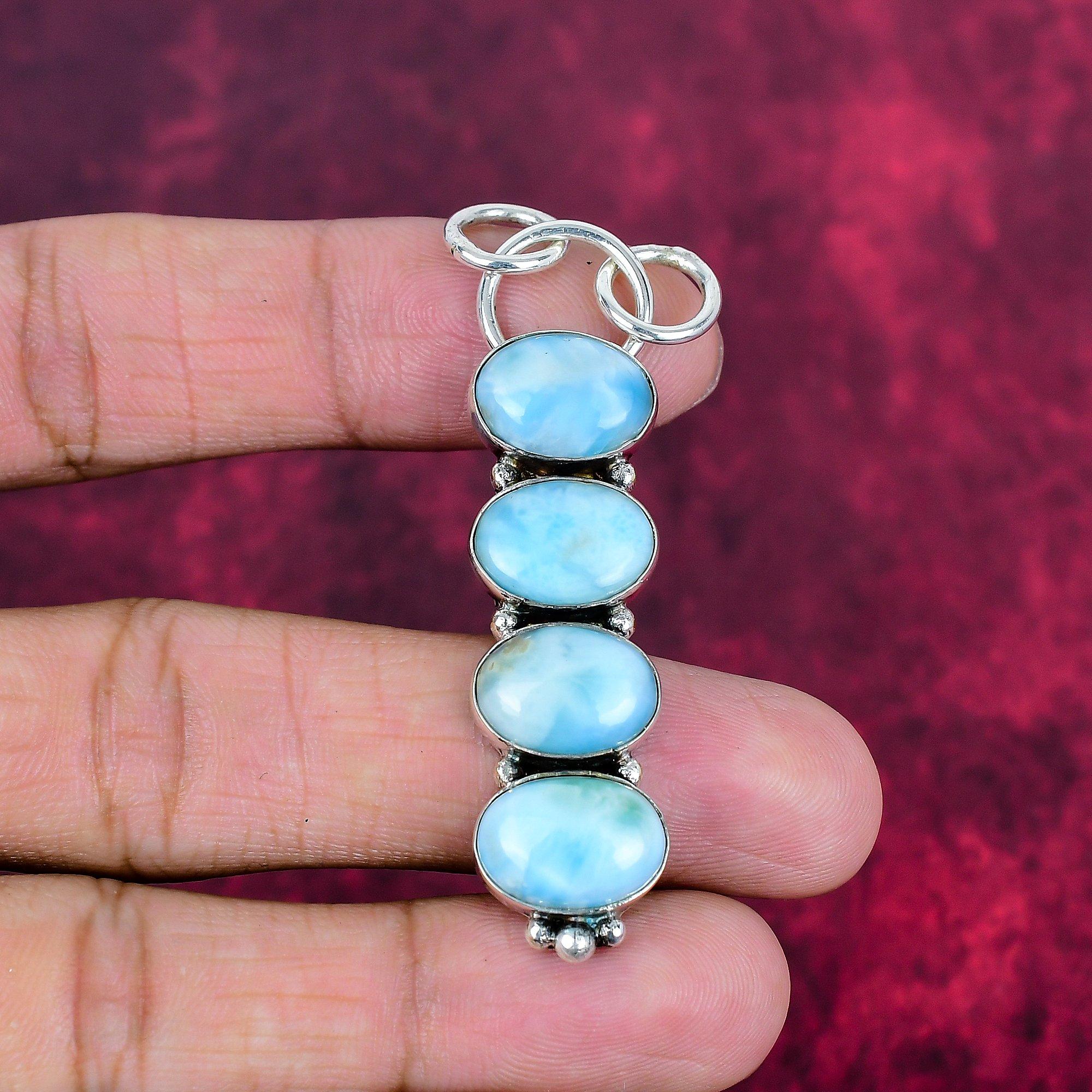 Larimar Pendant Gemstone Jewelry, 925 Solid Sterling Silver Pendant, Handmade Jewelry Birthstone Pendant, Gift For Him