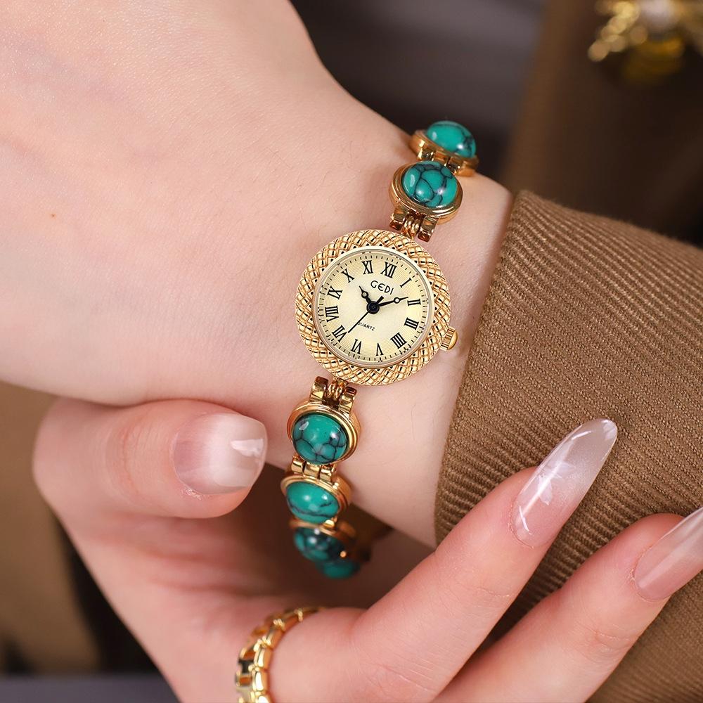 Women Bracelet Watch Vintage Stone Colorful Chain Watches Waterproof Quartz Wristwatch