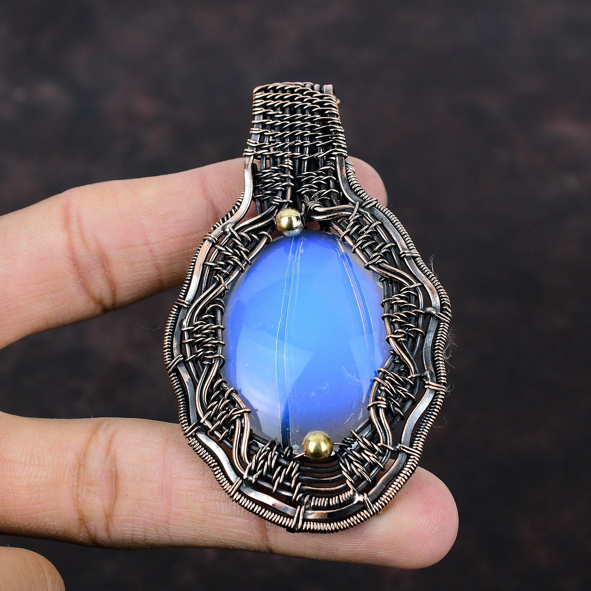 Milky Opal Pendant Copper Wire Wrapped Pendant Handmade Pendant Copper Jewelry Amazing Pendant Wire Wrapped Gemstone Jewelry Gift For Mother