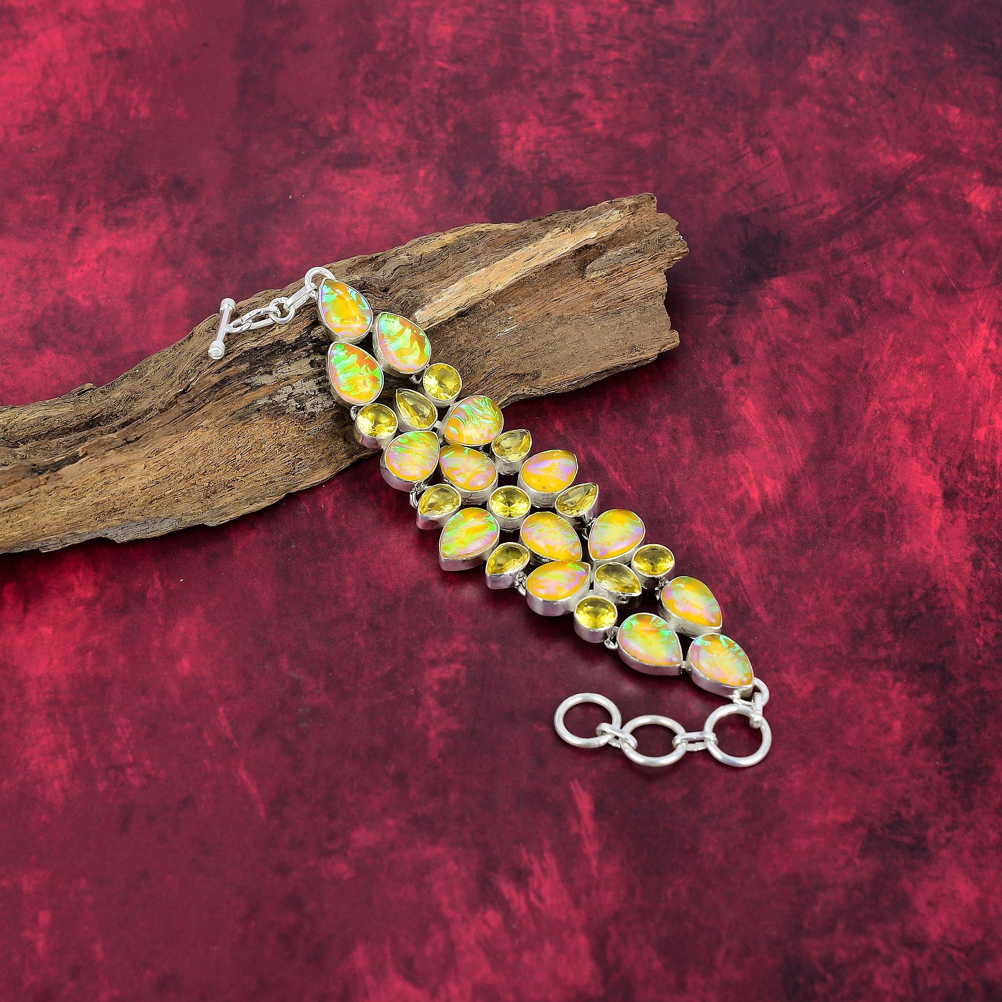 Yellow Triplet Opal, Citrine Bracelet, 925 Solid Sterling Silver Gemstone Jewelry, Handmade Bracelet, For Memorial Day