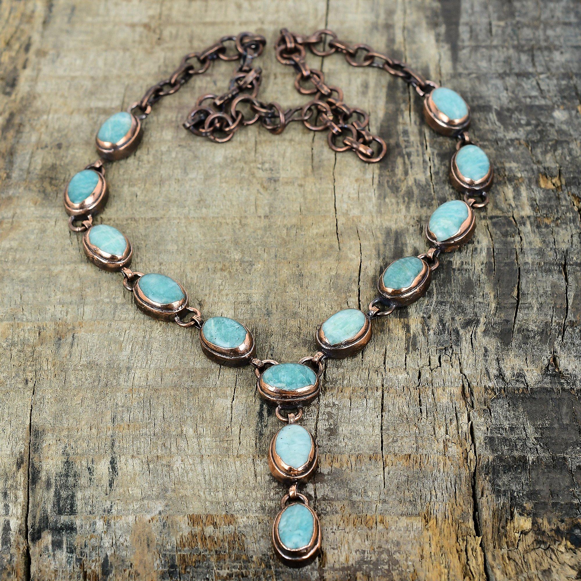 Amazonite necklace electroformed copper necklace adjustable chain necklace beautiful copper jewelry handmade gemstone necklace wedding gifts