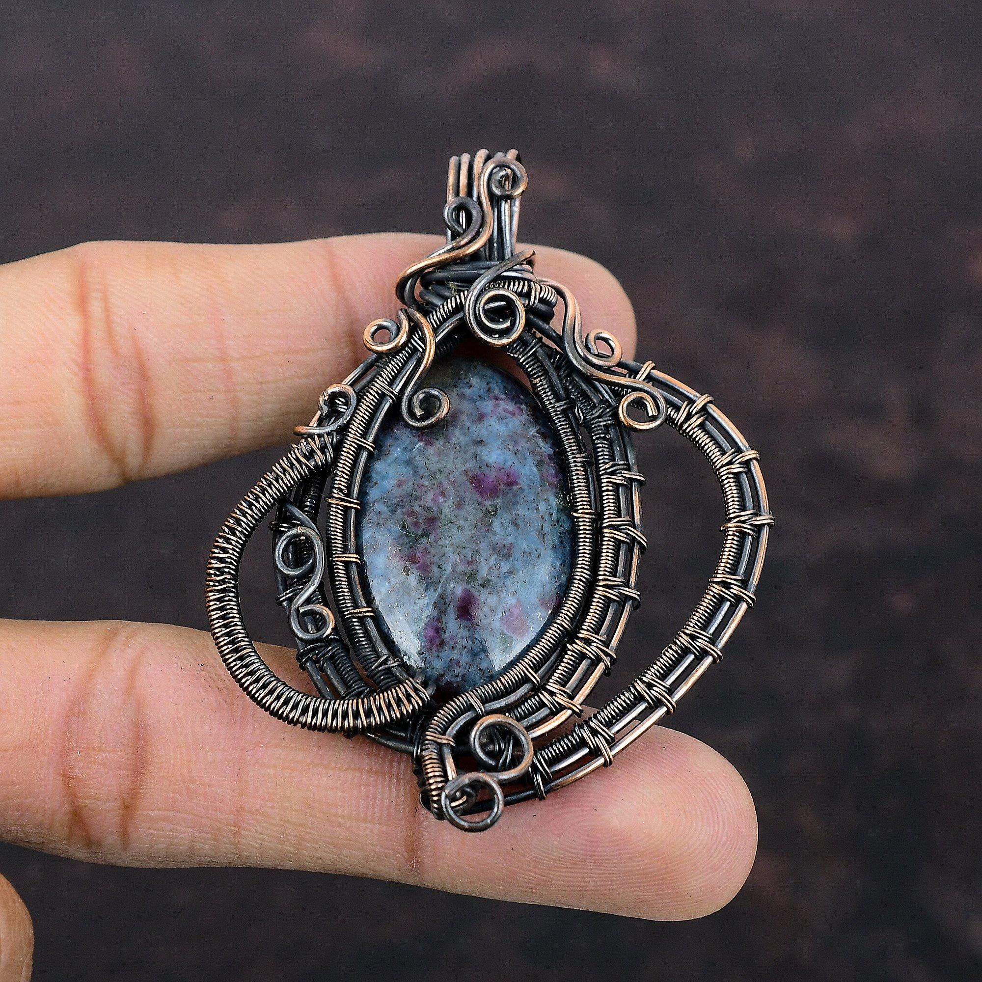 Ruby In Blue Kyanite Pendant Copper Wire Wrapped Pendant Gemstone Pendant Copper Jewelry Handmade Pendant Wire Wrap Jewelry Engagement Gift