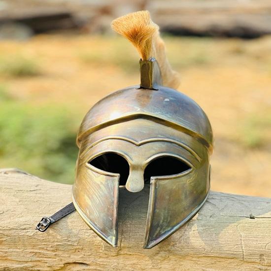 Corinthian Helmet Spartan Helmet with Wooden Stand Greek Helmet for Costumes and Display Best Gift
