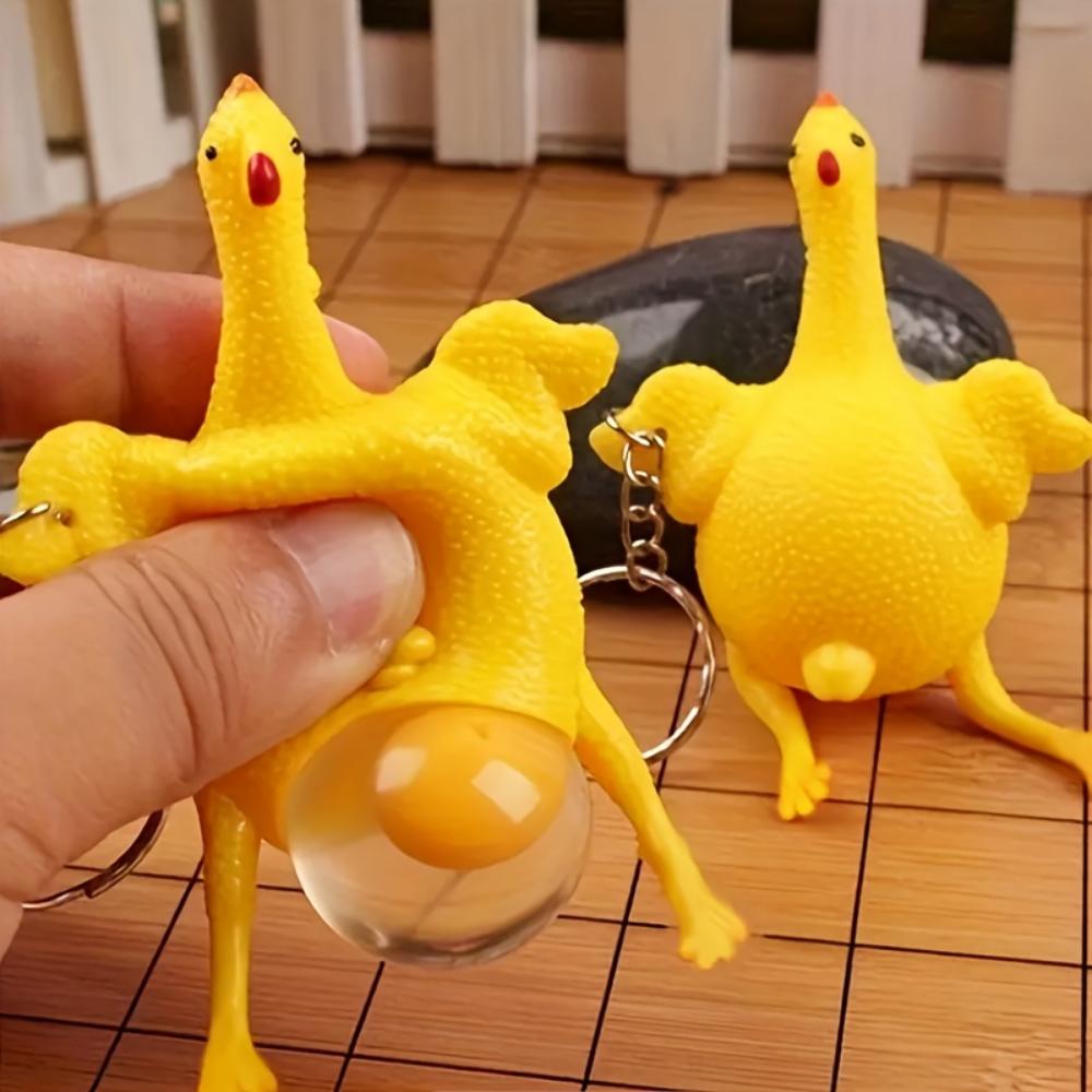 Lustige Squeeze Huhn legt Ei Schlüsselanhänger Anti-Stress heikles Spielzeug Gag Kinder Geschenk