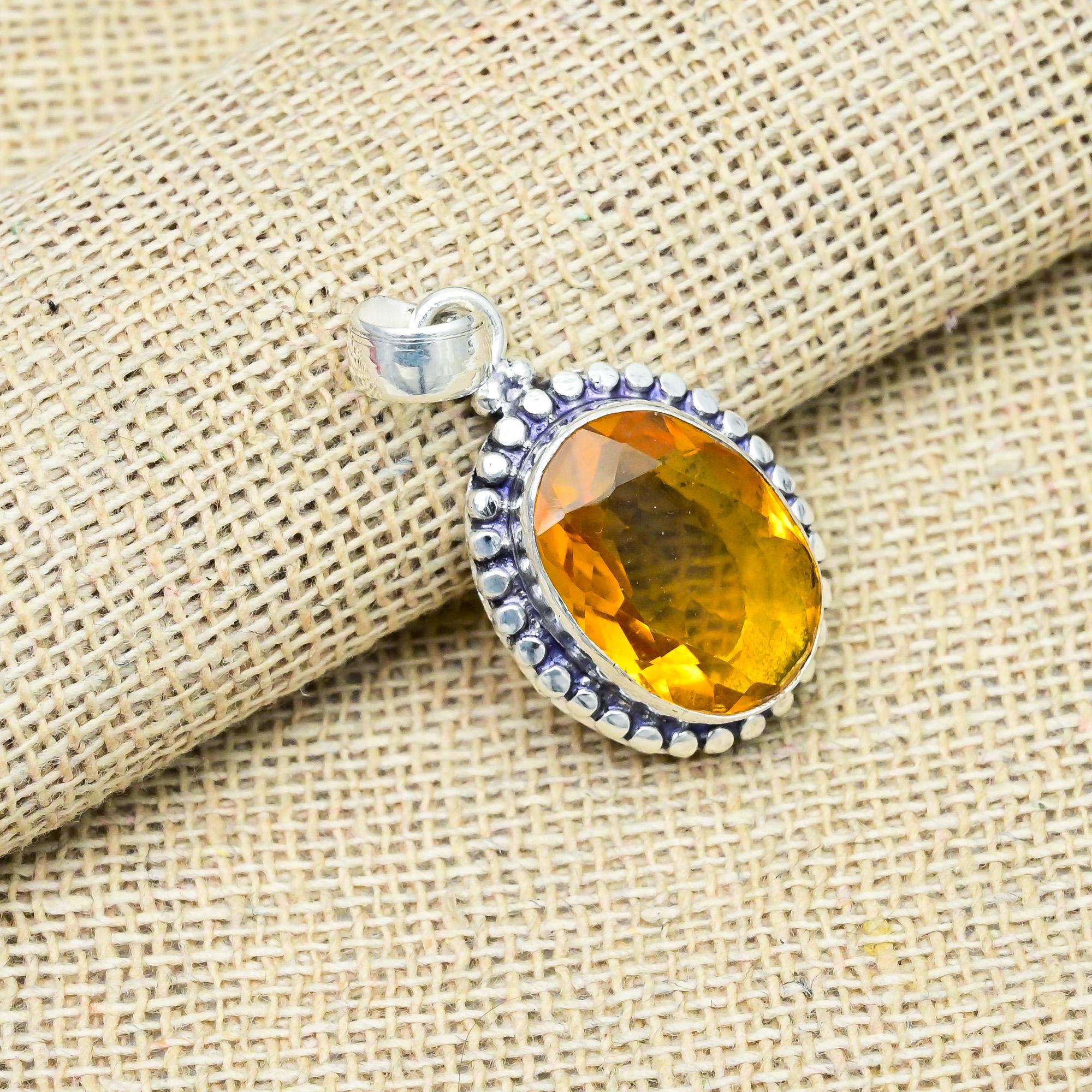 Citrine Gemstone Jewelry 925 Sterling Silver Handmade Pendant For Wedding Gift