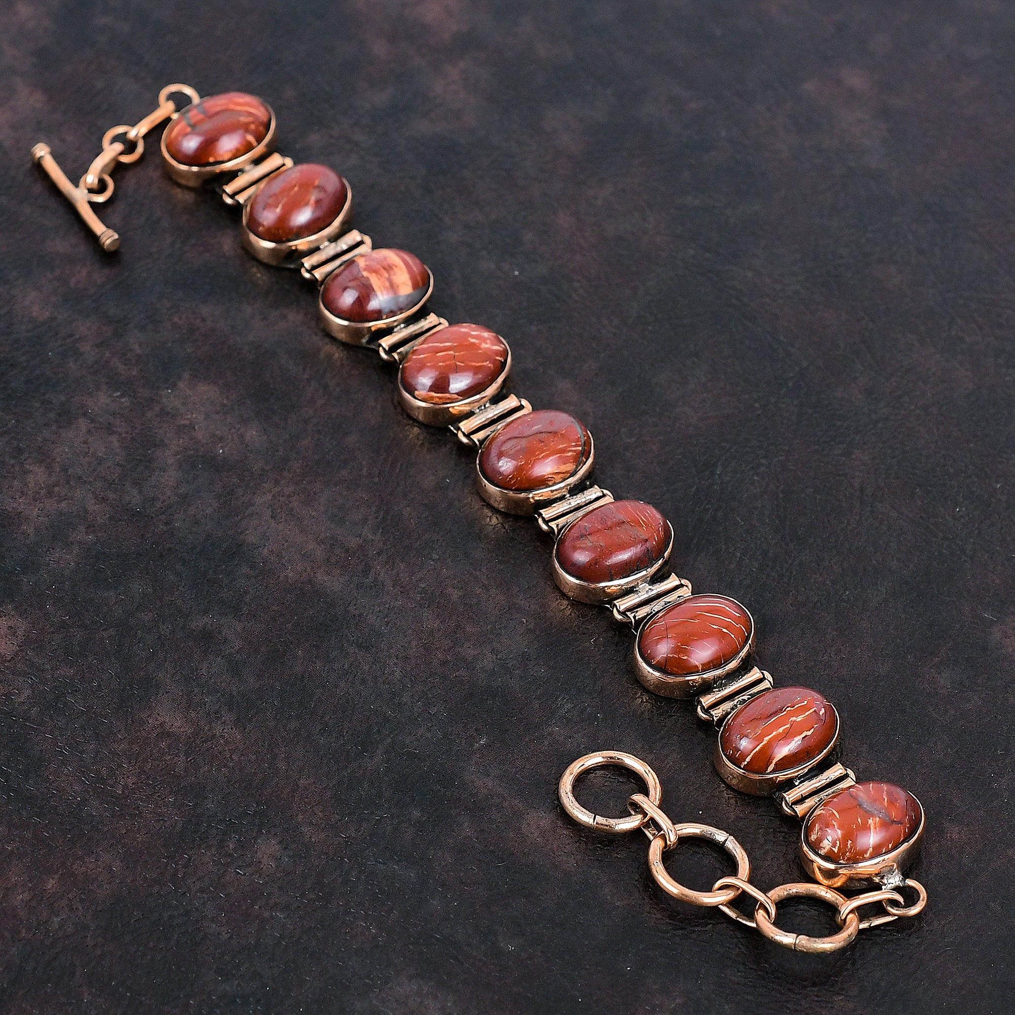 Red Snakeskin Jasper Bracelet Copper Bracelet Adjustable Chain Bracelet Beautiful Copper Jewelry Handmade Gemstone Bracelet Gifts For Mother