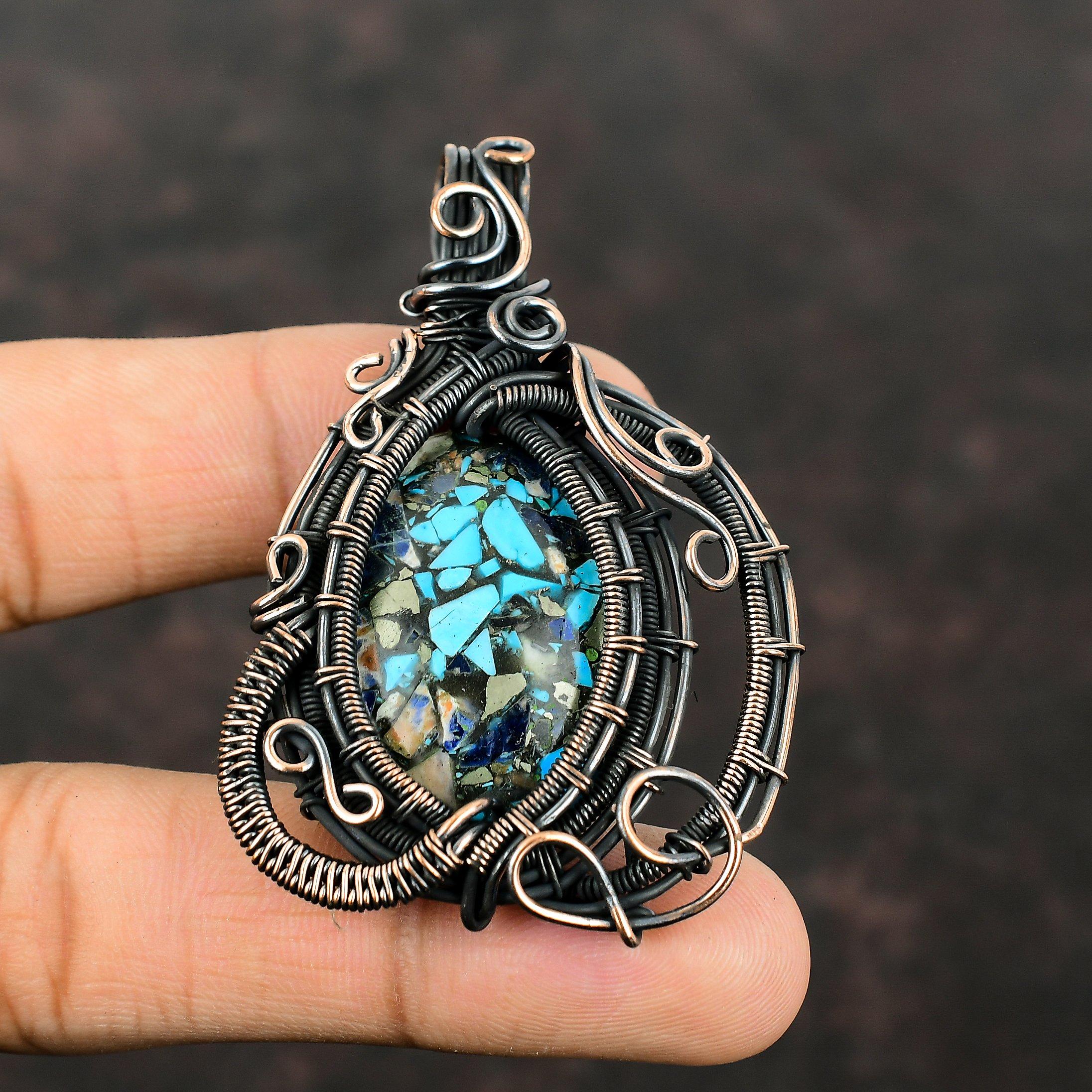 Copper Multi Turquoise Pendant Copper Wire Wrapped Pendant Gemstone Pendant Ethnic Style Pendant Gift For Him  Handmade Copper Wire Jewelry