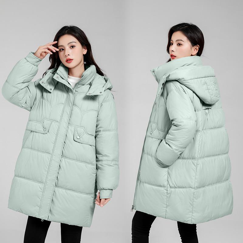Women's Detachable Hood Parka, Korean Style Mid-Length Puffer Coat with Thick Thermal Insulation, Oversized Casual Cotton Jacket for Extreme Cold