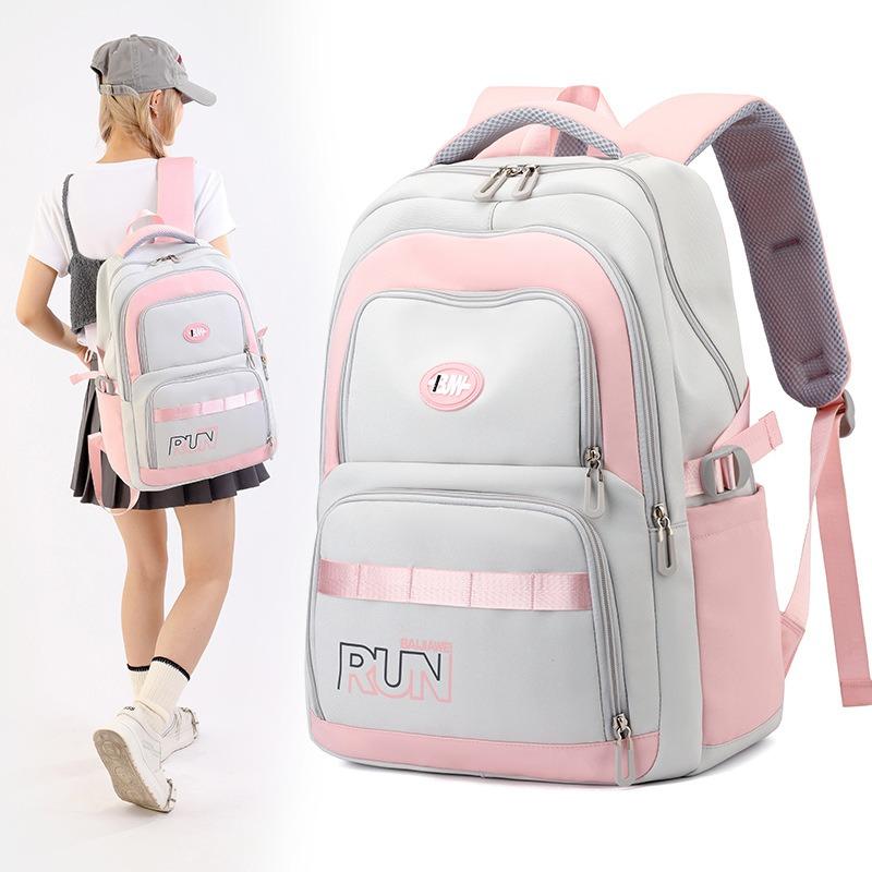 BAIJIAWEI 2024 New Fashionable Contrasting Color Schoolbags Junior High School Students Large Capacity Backpack Simple Letters Teenager Light Book Bag