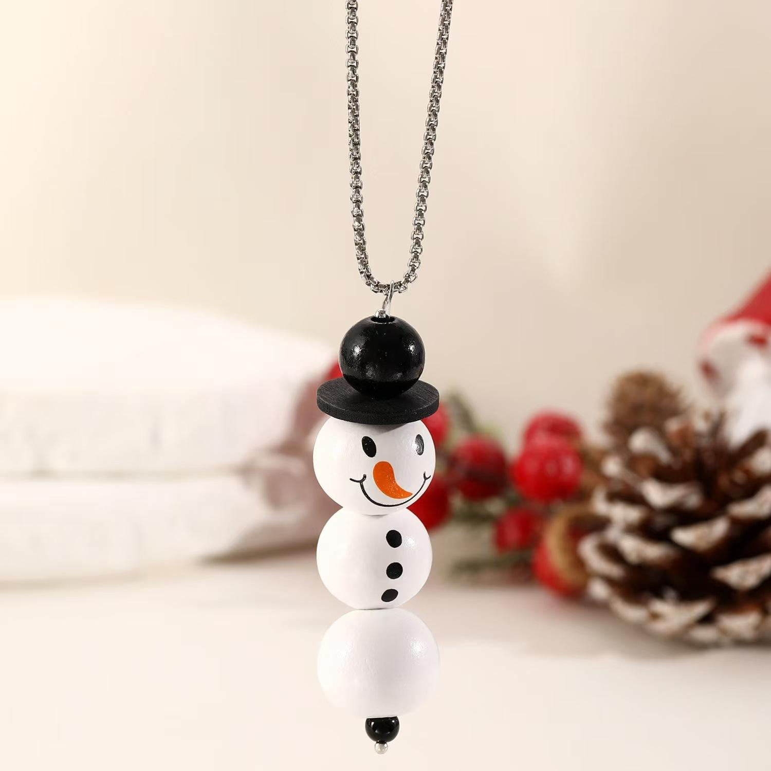 Autumn Winter Design Sense Simple Fashionable White Snowman Bead Necklace Christmas Sweater Chain
