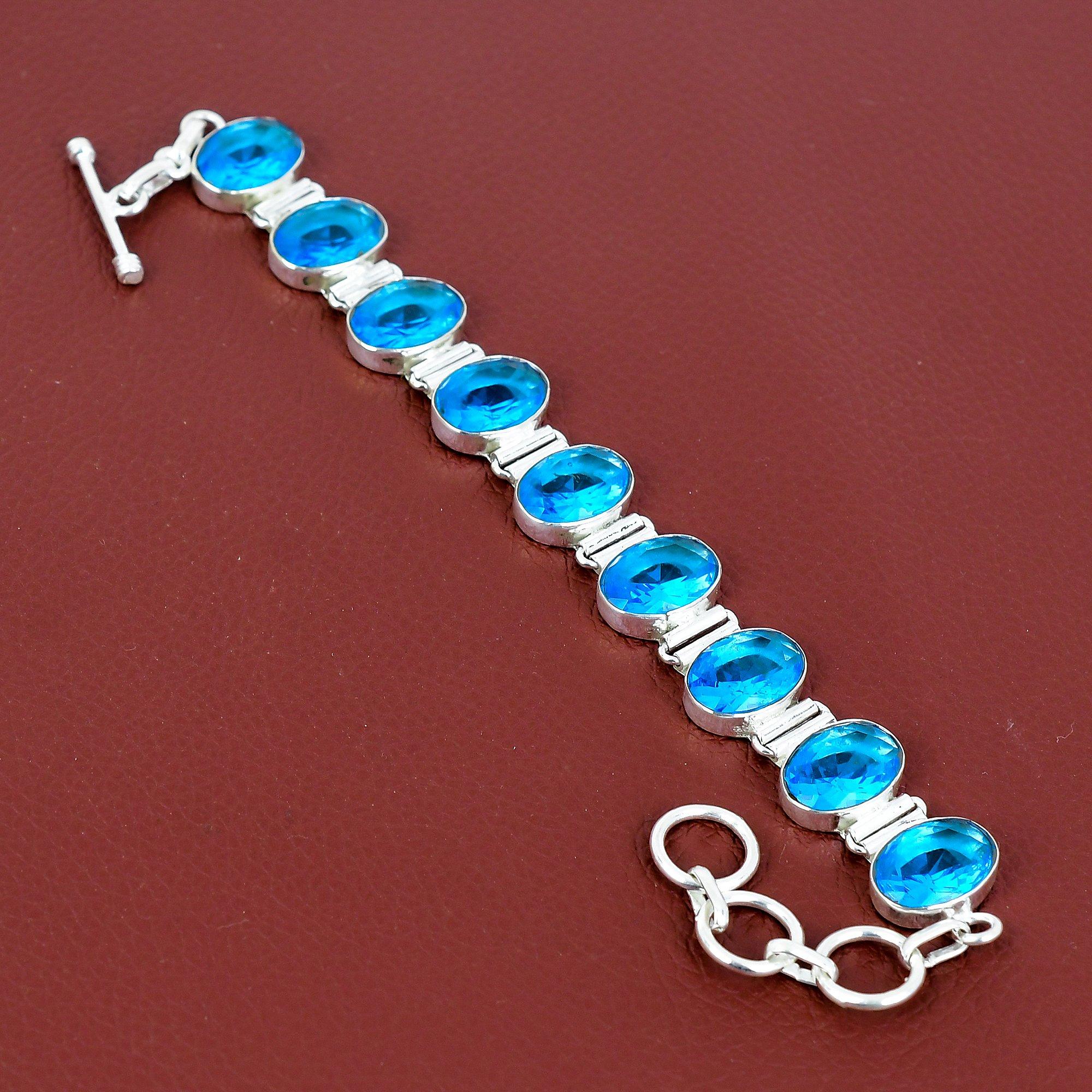 Faceted swiss blue topaz bracelet gemstone handmade bracelet 925 sterling silver bracelet adjustable chain bracelet unique jewelry for gifts