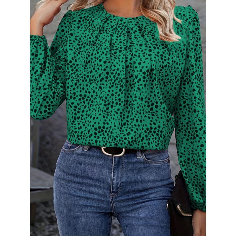 Plus Size Personalised Leopard Print Long Sleeve Shirt Women's Spring and Autumn Loose Hollow Out Pullover
