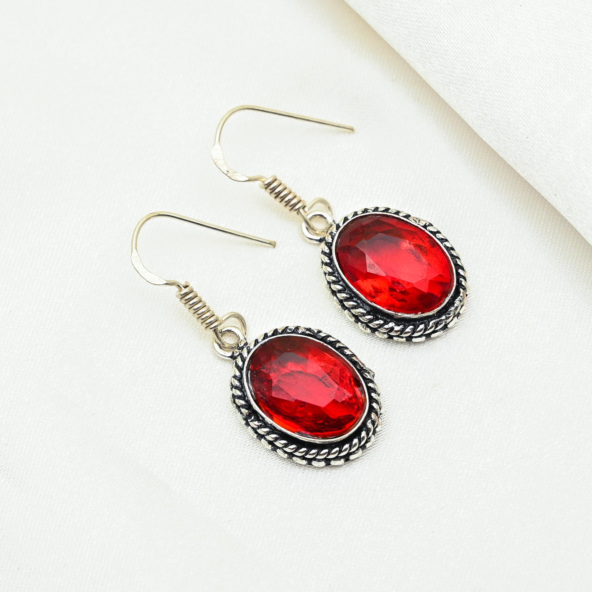 Red Garnet Jewelry, 925 Solid Sterling Silver Earrings, Handmade Gemstone Jewelry Earrings For Memorial Day