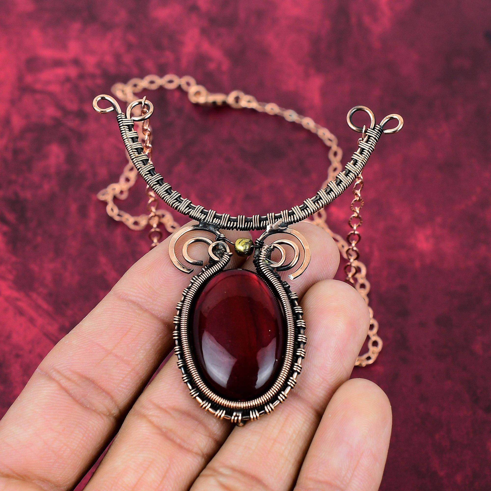 Roter Feuer Labradorit Edelstein Halskette Kupferdraht Gewickelte Halskette Verstellbare Kette Halskette Handgefertigte Halskette Kupfer Schmuck Geschenke Für Sie