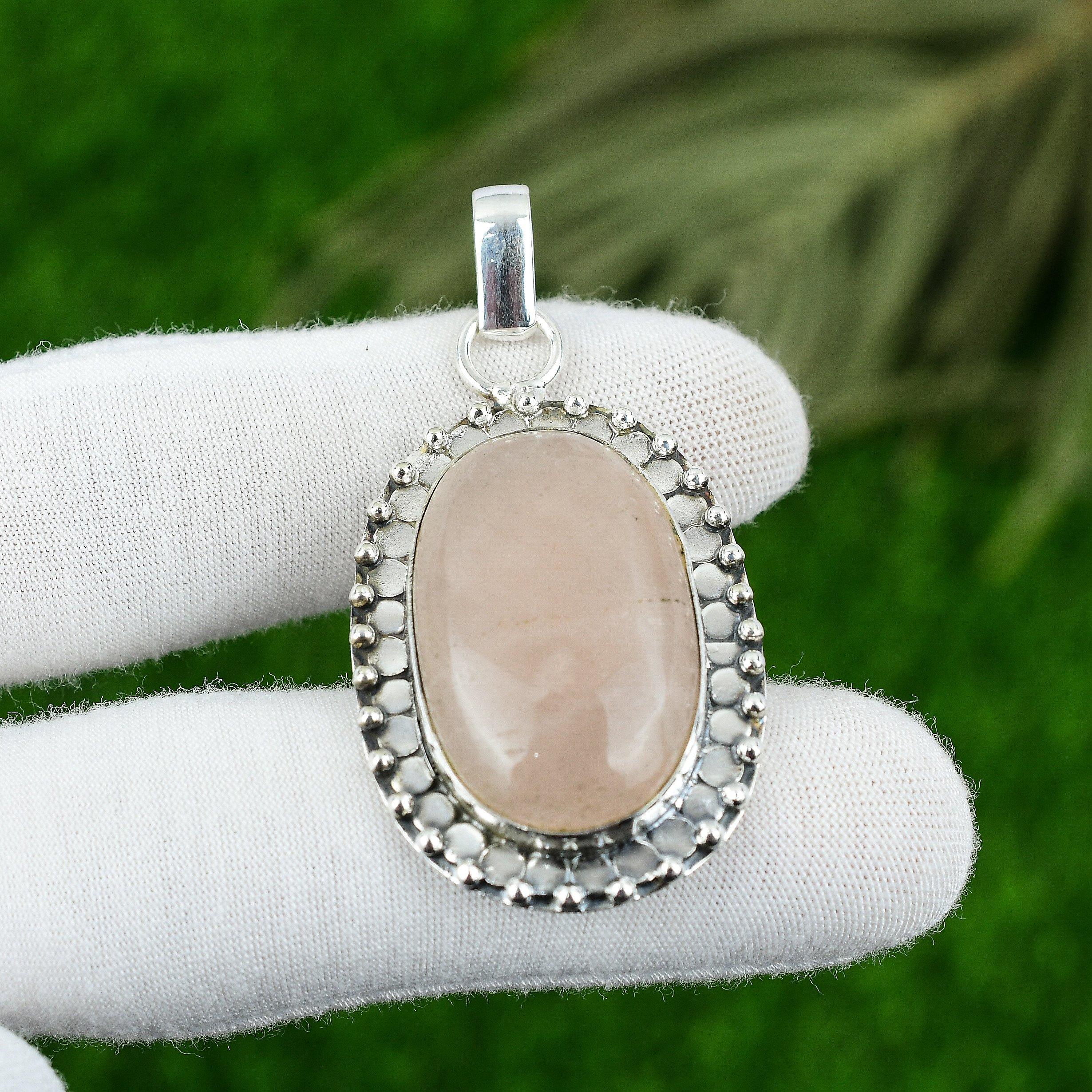 Gift For Her 925 Sterling Silver Natural Rose Quartz Gemstone Jewelry Pendant