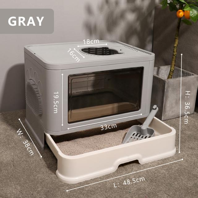 Fully Enclosed Pet Fold Cat Toilet Anti-splash Cat Litter Box Tray With Spoon Clean Kitten House Plastic Box Cat Supplies