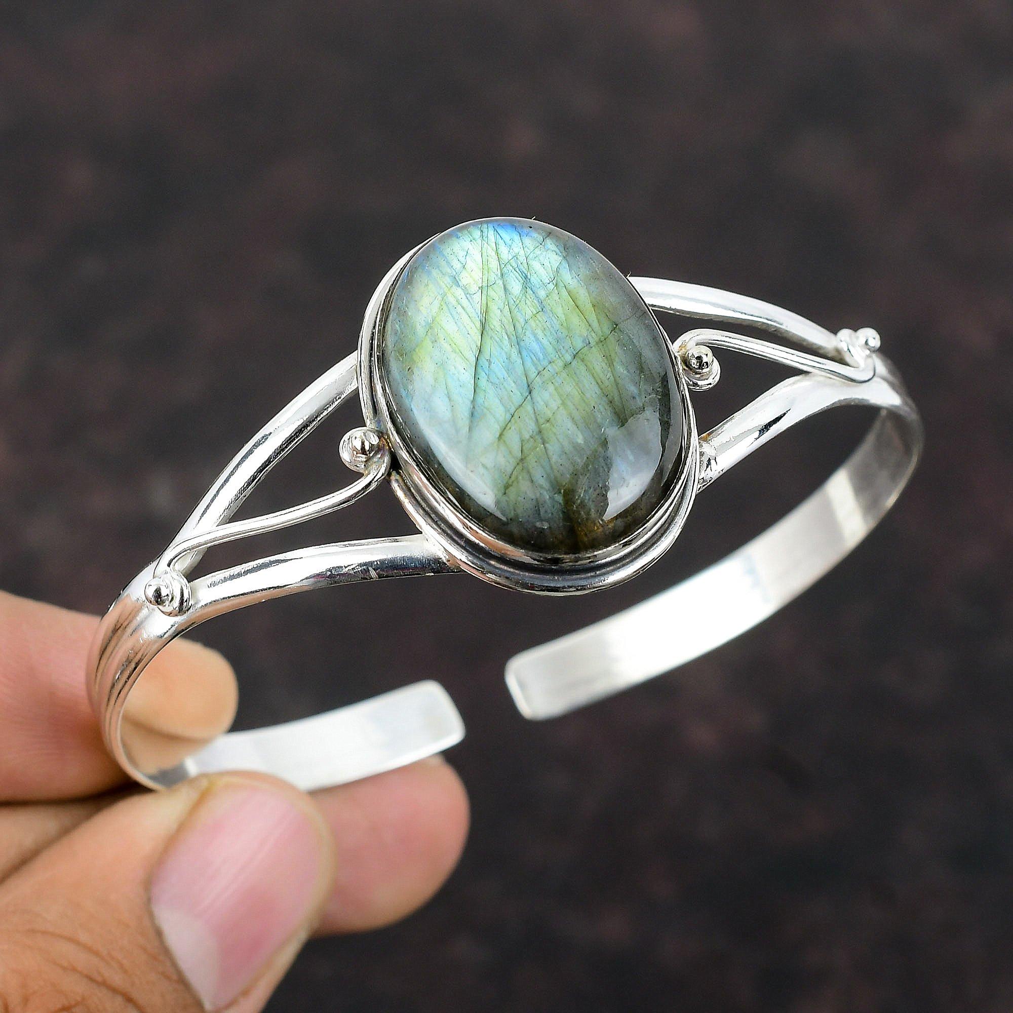 Labradorit Manschettenarmband 925 Sterling Silber Armreif Verstellbares Manschettenarmband Handgefertigter Designerschmuck Original Edelsteinschmuck für Geschenke