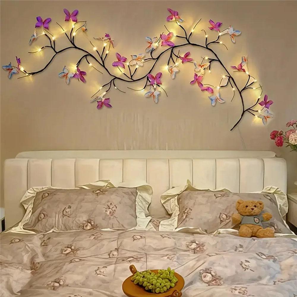 Luzes de Cordão 36 Leds Vime Salgueiro 1.6M 8 Modos USB Borboleta Festival Decoração de Quarto Luzes de Parede Internas e Externas