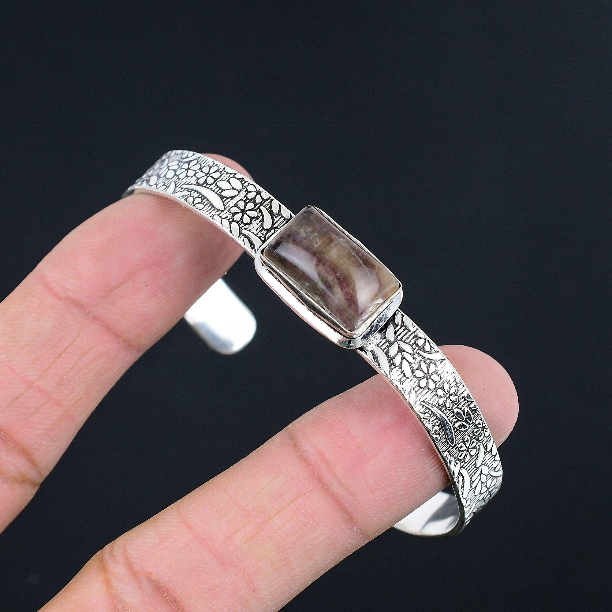 Friendship Day Sale 925 Sterling Silver Multi Fluorite Stone Wife Bangle Jewelry
